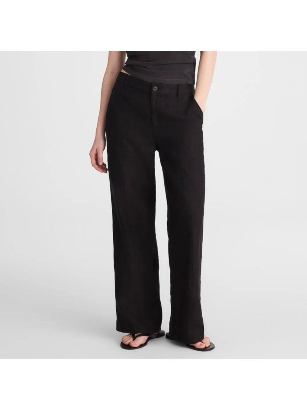 NWT Madewell Short Zoe Relaxed Straight Pant Sz 4/S Black Linen High Rise Office